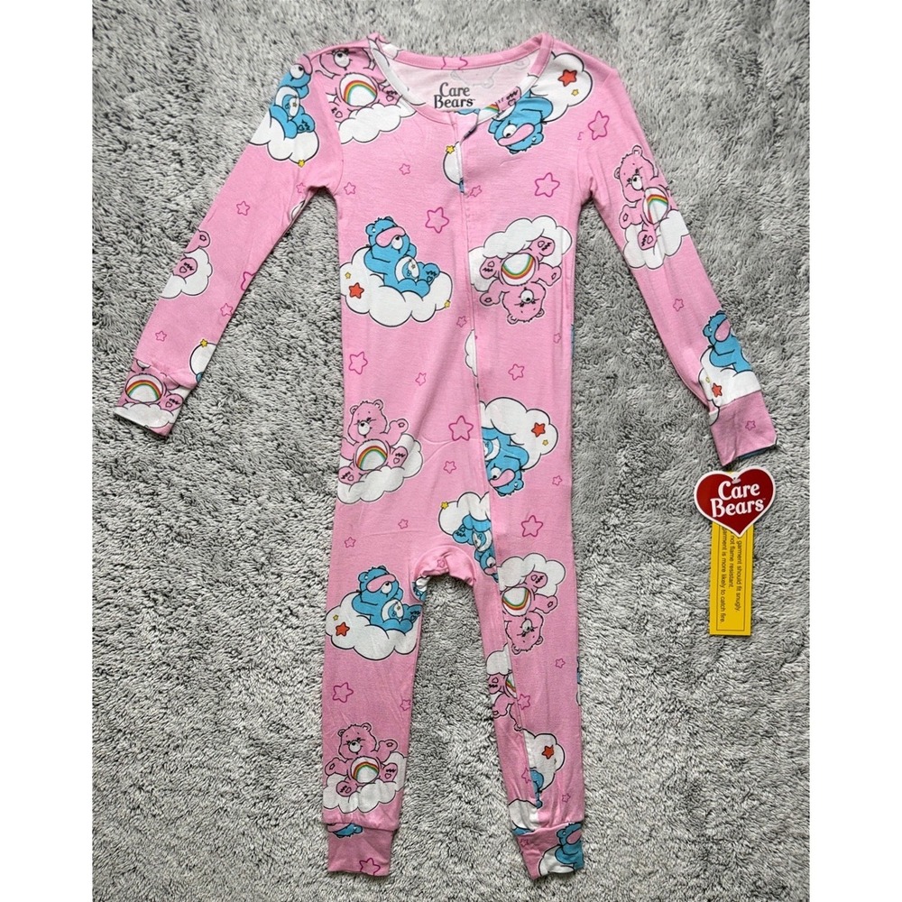 Care Bears Toddler Girls 3t Pink Viscose One Piece Pajamas Zip Front Sleeper NWT